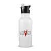 White water bottle with straw, stainless steel 600ml