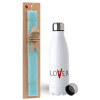 Easter Set, metallic stainless steel water bottle (750ml) & aromatic flat Easter candle (30cm) (TURQUOISE)