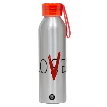 IT Lov(s)er, Aluminum Sports Bottle 650ml – Silver with Red Cap and Silicone Strap