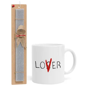 IT Lov(s)er, Πασχαλινή Λαμπάδα με Κούπα κεραμική (330ml) & κερί αρωματικό πλακέ (30cm) (ΓΚΡΙ)