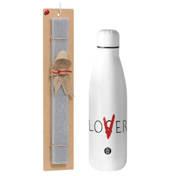 IT Lov(s)er, Easter Set, metallic stainless thermos bottle (500ml) & scented flat Easter candle (30cm) (GRAY)