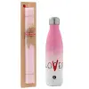 Easter Set, Metallic pink/white (Stainless steel) thermos, double-walled, 500ml & aromatic flat Easter candle (30cm) (PINK)