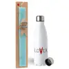 Easter Set, metallic stainless steel water bottle (750ml) & aromatic flat Easter candle (30cm) (TURQUOISE)