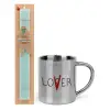 Easter Set, metallic thermal cup (300ml) & aromatic flat Easter candle (30cm) (TURQUOISE)