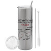 Tumbler stainless steel Silver 600ml, with metal straw & cleaning brush
