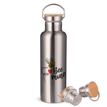 Bee mine!!!, Stainless steel Silver with wooden lid (bamboo), double wall, 750ml