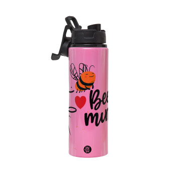 Bee mine!!!, Μεταλλικό παγούρι νερού με καπάκι ασφαλείας, αλουμινίου 850ml