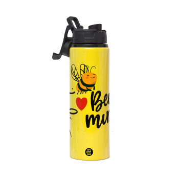 Bee mine!!!, Μεταλλικό παγούρι νερού με καπάκι ασφαλείας, αλουμινίου 850ml