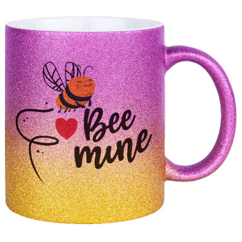 Bee mine!!!, Κούπα Χρυσή/Ροζ Glitter, κεραμική, 330ml