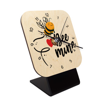 Bee mine!!!, Quartz Table clock in natural wood (10cm)