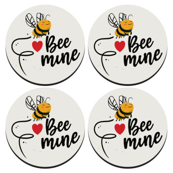 Bee mine!!!, SET of 4 round wooden coasters (9cm)