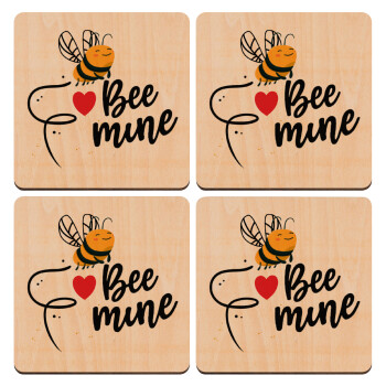 Bee mine!!!, ΣΕΤ x4 Σουβέρ ξύλινα τετράγωνα plywood (9cm)