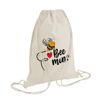 Bee mine!!!, Backpack bag GYMBAG natural (28x40cm)
