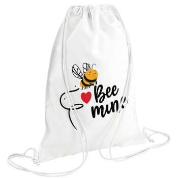 Bee mine!!!, Τσάντα πλάτης πουγκί GYMBAG λευκή (28x40cm)