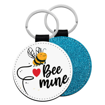 Bee mine!!!, Μπρελόκ Δερματίνη, στρογγυλό ΜΠΛΕ (5cm)