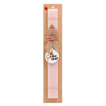 Bee mine!!!, Easter Set, wooden keychain & scented flat Easter candle (30cm) (PINK)