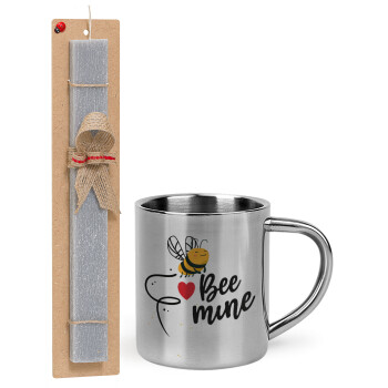 Bee mine!!!, Easter Set, metallic thermal cup (300ml) & Easter aromatic flat candle (30cm) (GRAY)