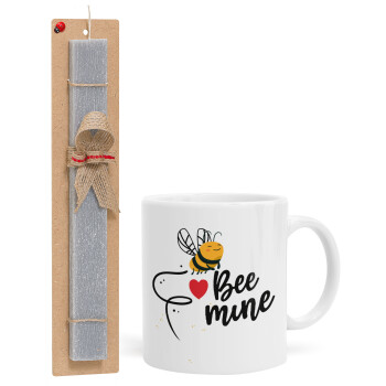 Bee mine!!!, Easter Set, Ceramic Cup (330ml) & Easter aromatic flat candle (30cm) (GRAY)