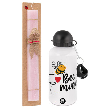 Bee mine!!!, Easter Set, metallic aluminum bottle (500ml) & aromatic flat Easter candle (30cm) (PINK)