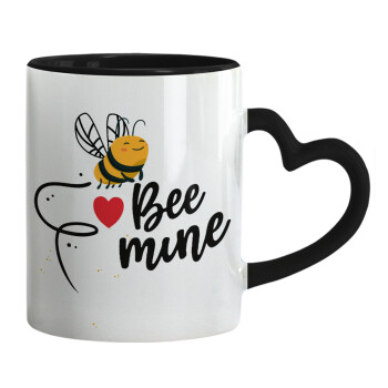 Bee mine!!!, Κούπα καρδιά χερούλι μαύρη, κεραμική, 330ml