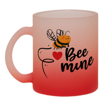 Bee mine!!!, Κούπα γυάλινη δίχρωμη με βάση το κόκκινο ματ, 330ml