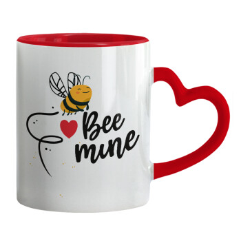 Bee mine!!!, Κούπα καρδιά χερούλι κόκκινη, κεραμική, 330ml