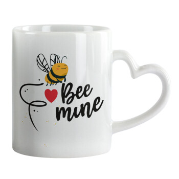 Bee mine!!!, Κούπα καρδιά χερούλι λευκή, κεραμική, 330ml