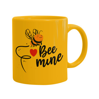 Bee mine!!!, Ceramic coffee mug yellow, 330ml (1pcs)