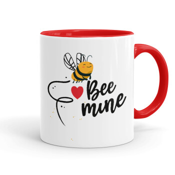 Bee mine!!!, Κούπα χρωματιστή κόκκινη, κεραμική, 330ml
