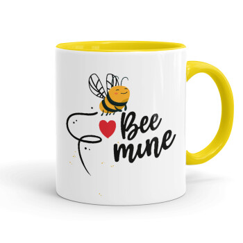 Bee mine!!!, Κούπα χρωματιστή κίτρινη, κεραμική, 330ml