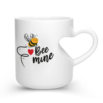 Bee mine!!!, Κούπα καρδιά λευκή, κεραμική, 330ml