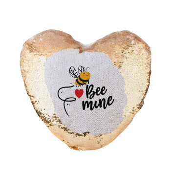 Bee mine!!!, Μαξιλάρι καναπέ καρδιά Μαγικό Χρυσό με πούλιες 40x40cm περιέχεται το  γέμισμα