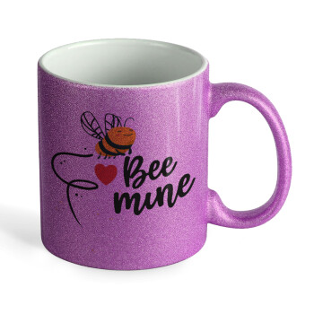 Bee mine!!!, Κούπα Μωβ Glitter που γυαλίζει, κεραμική, 330ml