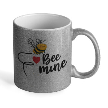 Bee mine!!!, Κούπα Ασημένια Glitter που γυαλίζει, κεραμική, 330ml