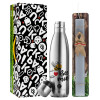 Easter Set, metallic stainless thermos flask (500ml) & scented flat Easter candle (30cm) (GRAY)
