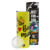 Neon Yellow Travel Tumbler θερμό, μεταλλικό καλαμάκι(Ανωξείδωτο 304 Food grade, BPA free, 600ml)