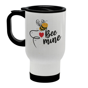 Bee mine!!!, Κούπα ταξιδιού ανοξείδωτη με καπάκι, διπλού τοιχώματος (θερμό) λευκή 450ml