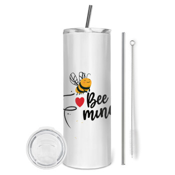 Bee mine!!!, Eco friendly stainless steel tumbler 600ml, with metal straw & cleaning brush