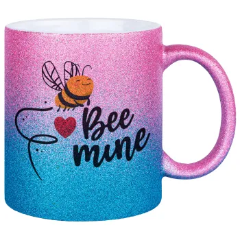 Bee mine!!!, Κούπα Χρυσή/Μπλε Glitter, κεραμική, 330ml