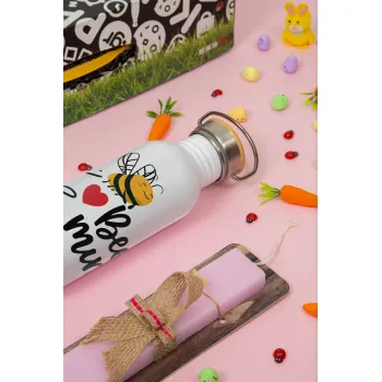 Bee mine!!!, Πασχαλινή Λαμπάδα με παγούρι μεταλλικό (620ml, stainless steel) & κερί αρωματικό πλακέ (30cm) (ΡΟΖ)