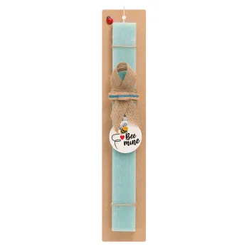 Bee mine!!!, Easter Set, wooden keychain & aromatic flat Easter candle (30cm) (TURQUOISE)