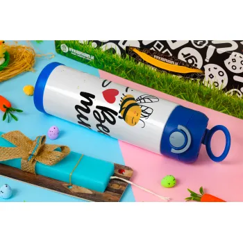 Bee mine!!!, Easter candle, Childrens hot water bottle, stainless steel, with safety straw, BLUE (500ml)