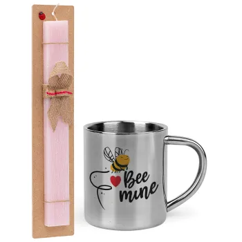 Bee mine!!!, Easter Set, metallic thermal cup (300ml) & aromatic flat Easter candle (30cm) (PINK)