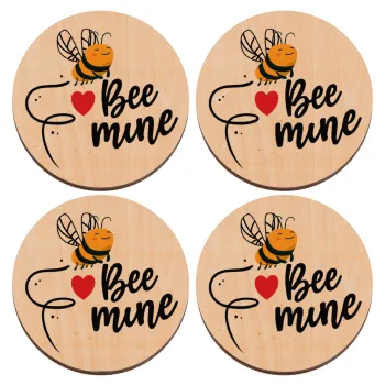 Bee mine!!!, ΣΕΤ x4 Σουβέρ ξύλινα στρογγυλά plywood (9cm)
