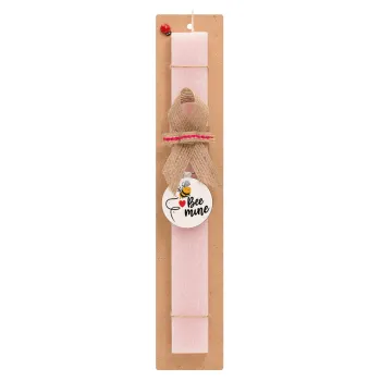 Bee mine!!!, Easter Set, wooden keychain & scented flat Easter candle (30cm) (PINK)