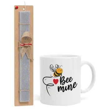 Bee mine!!!, Πασχαλινή Λαμπάδα με Κούπα κεραμική (330ml) & κερί αρωματικό πλακέ (30cm) (ΓΚΡΙ)
