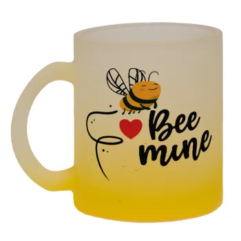 Bee mine!!!, Κούπα γυάλινη δίχρωμη με βάση το κίτρινο ματ, 330ml