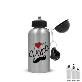 I Love my papa, Metallic water jug, Silver, aluminum 500ml