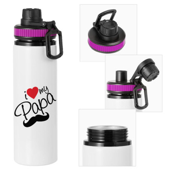 I Love my papa, Metallic water bottle with safety lid, 850ml aluminum