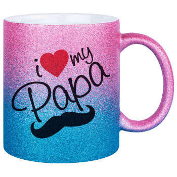 I Love my papa, Κούπα Χρυσή/Μπλε Glitter, κεραμική, 330ml